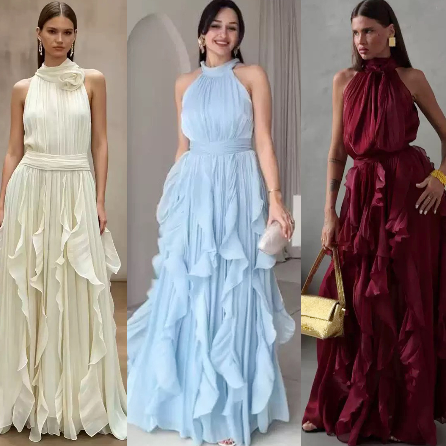 European and American summer new sexy off shoulder sleeveless slim fit dress with ruffled edges, big swing dress, formal dress, long skirt for women