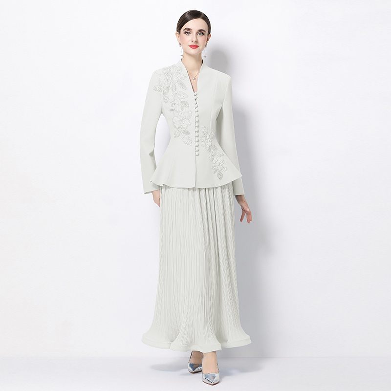 2026 new style three-dimensional flower nail bead waist cinching suit set, women's pleated skirt two-piece set 2026 new style three-dimensional flower nail bead waist cinching suit set, women's pleated skirt two-piece set