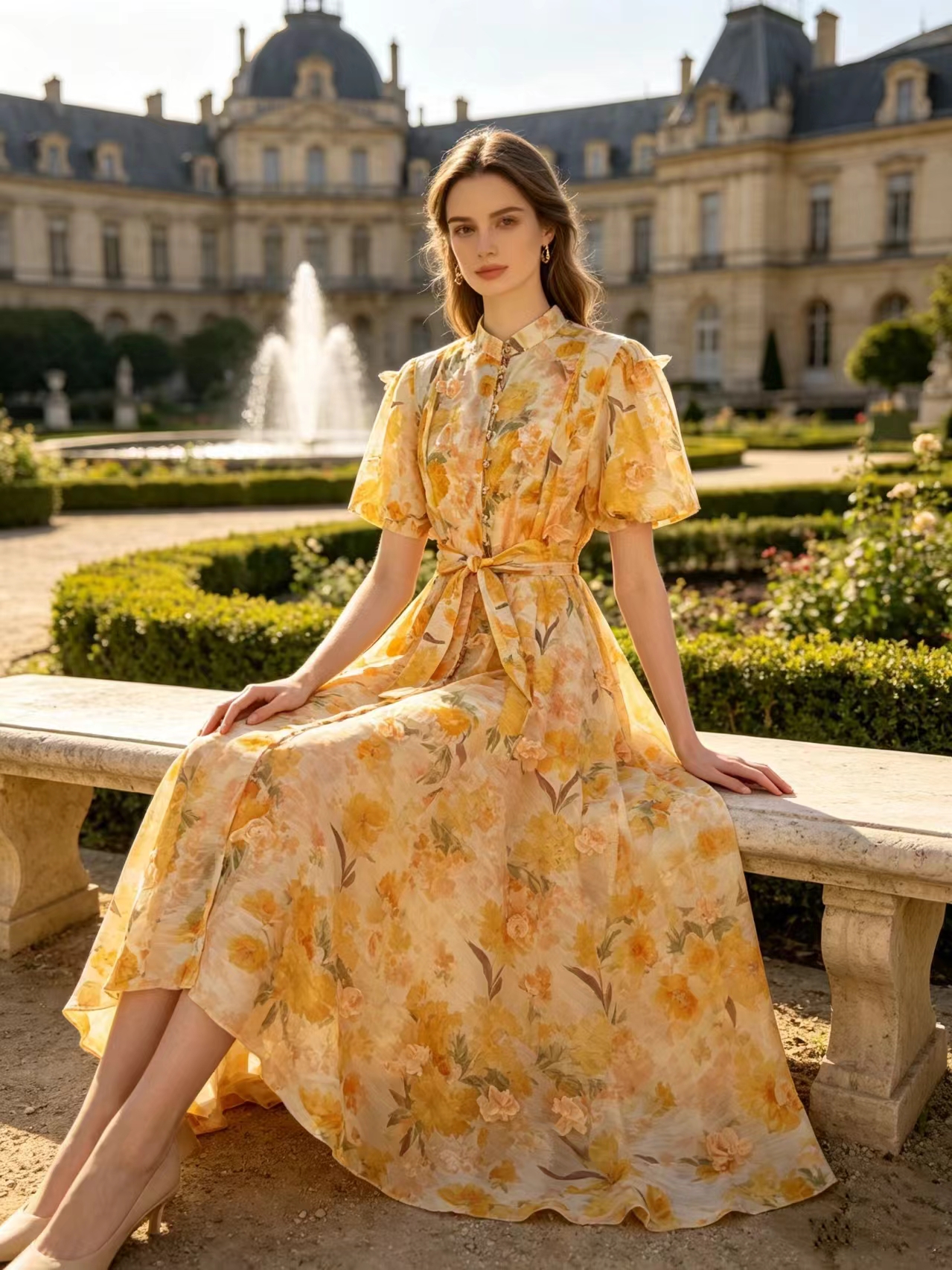 Australian New Elegant Women's Retro Printed Heavy duty Handmade Flower Decoration Waist Swing Dress Long Skirt Australian New Elegant Women's Retro Printed Heavy duty Handmade Flower Decoration Waist Swing Dress Long Skirt