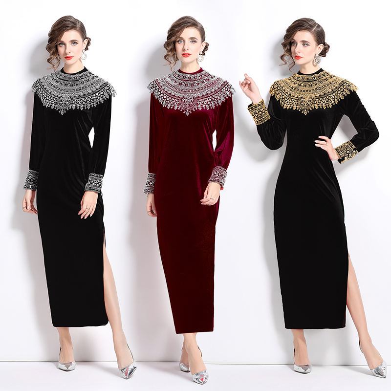 2025 autumn and winter plus size women's clothing new product temperament velvet western-style goddess style French dress