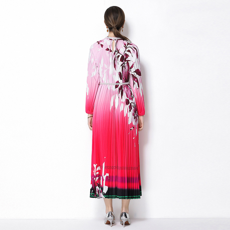 Original 2026 high-end nail bead positioning printed pleated pearl buckle pleated long skirt Original 2026 high-end nail bead positioning printed pleated pearl buckle pleated long skirt