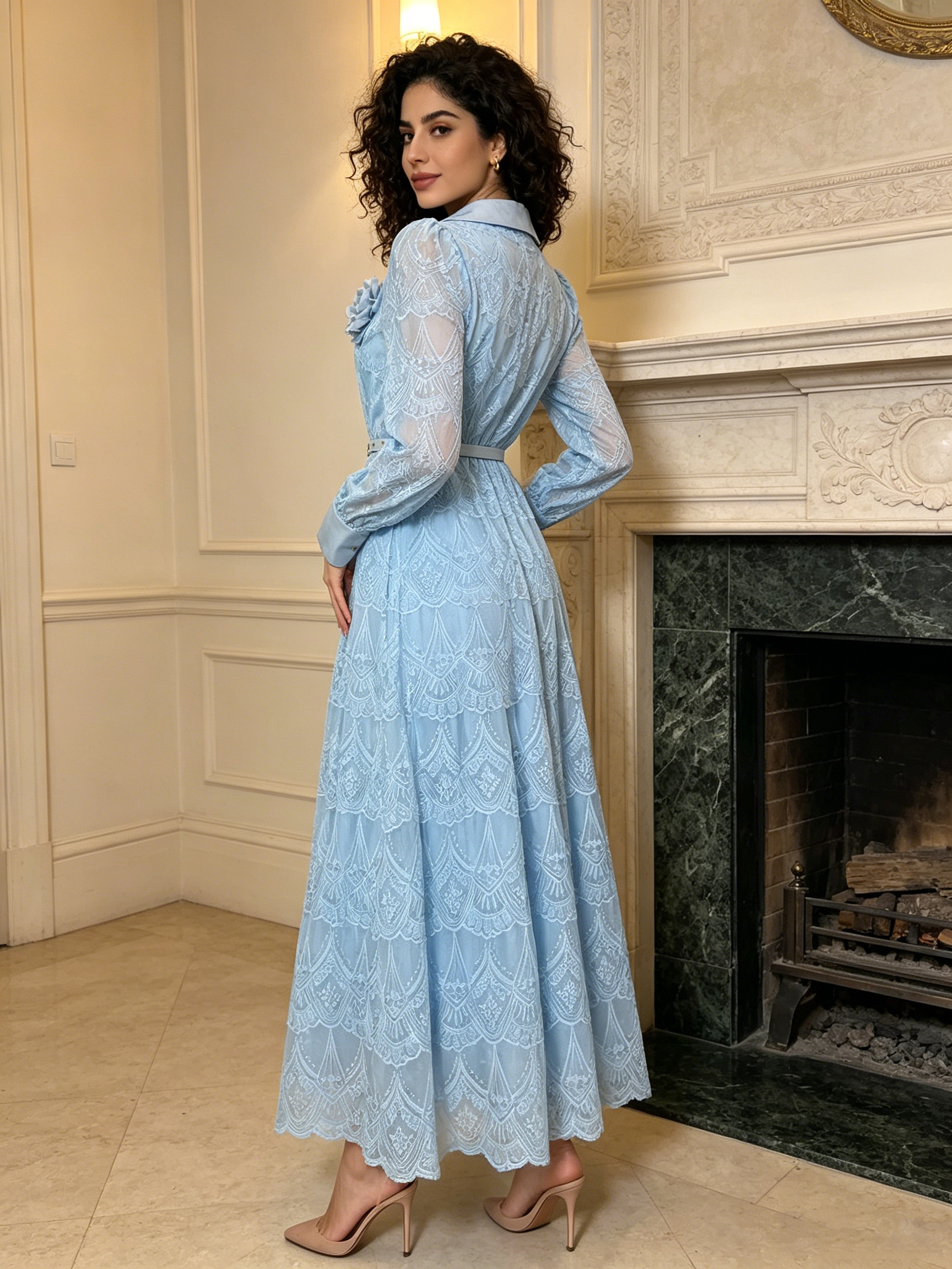 French socialite style heavy industry hollow embroidery dress for women 2026 new style single breasted buckle with waist belt, slimming long skirt French socialite style heavy industry hollow embroidery dress for women 2026 new style single breasted buckle with waist belt, slimming long skirt