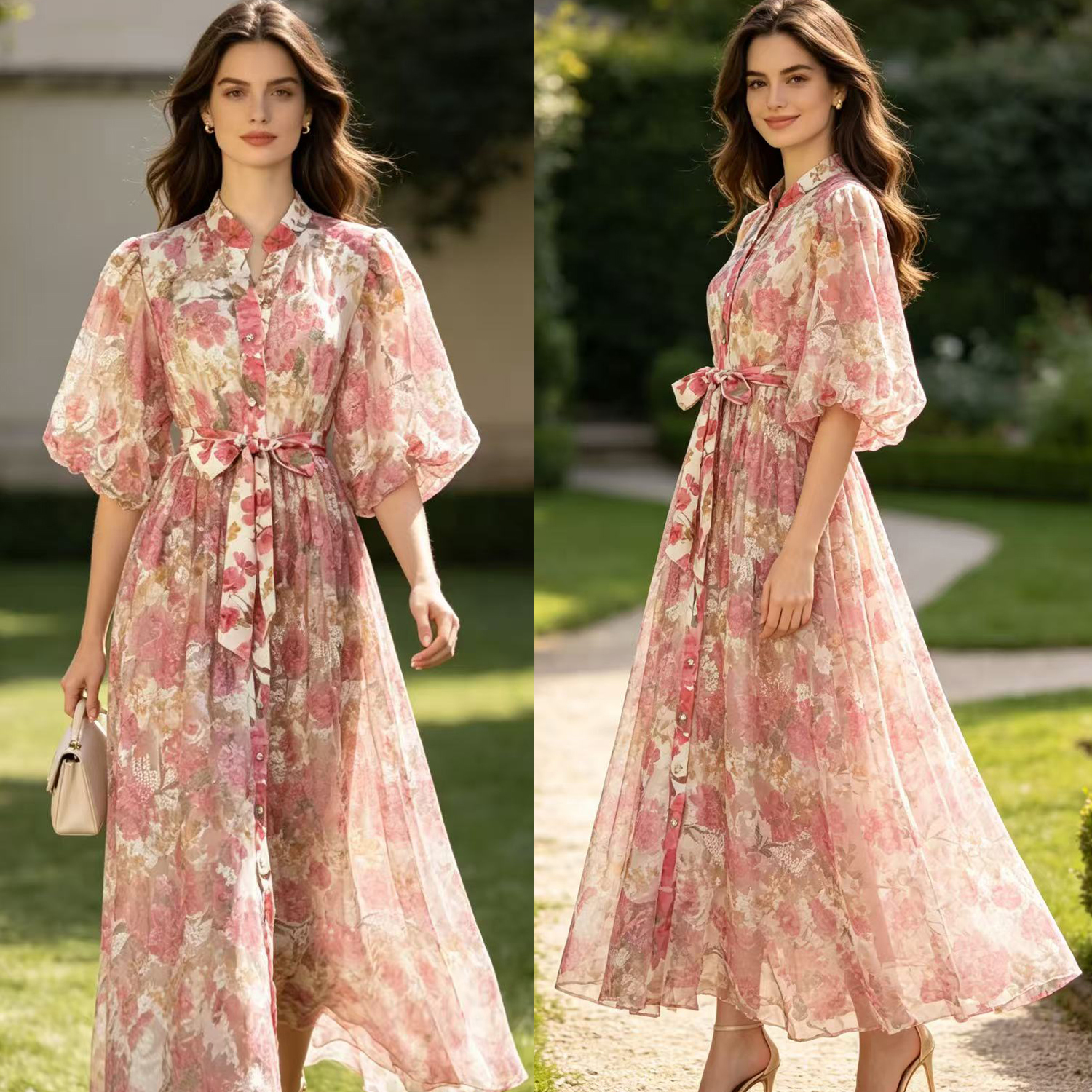French retro palace style, high-end feel, heavy lace embroidery, waist cinching and slimming lace up dress, large swing long skirt French retro palace style, high-end feel, heavy lace embroidery, waist cinching and slimming lace up dress, large swing long skirt