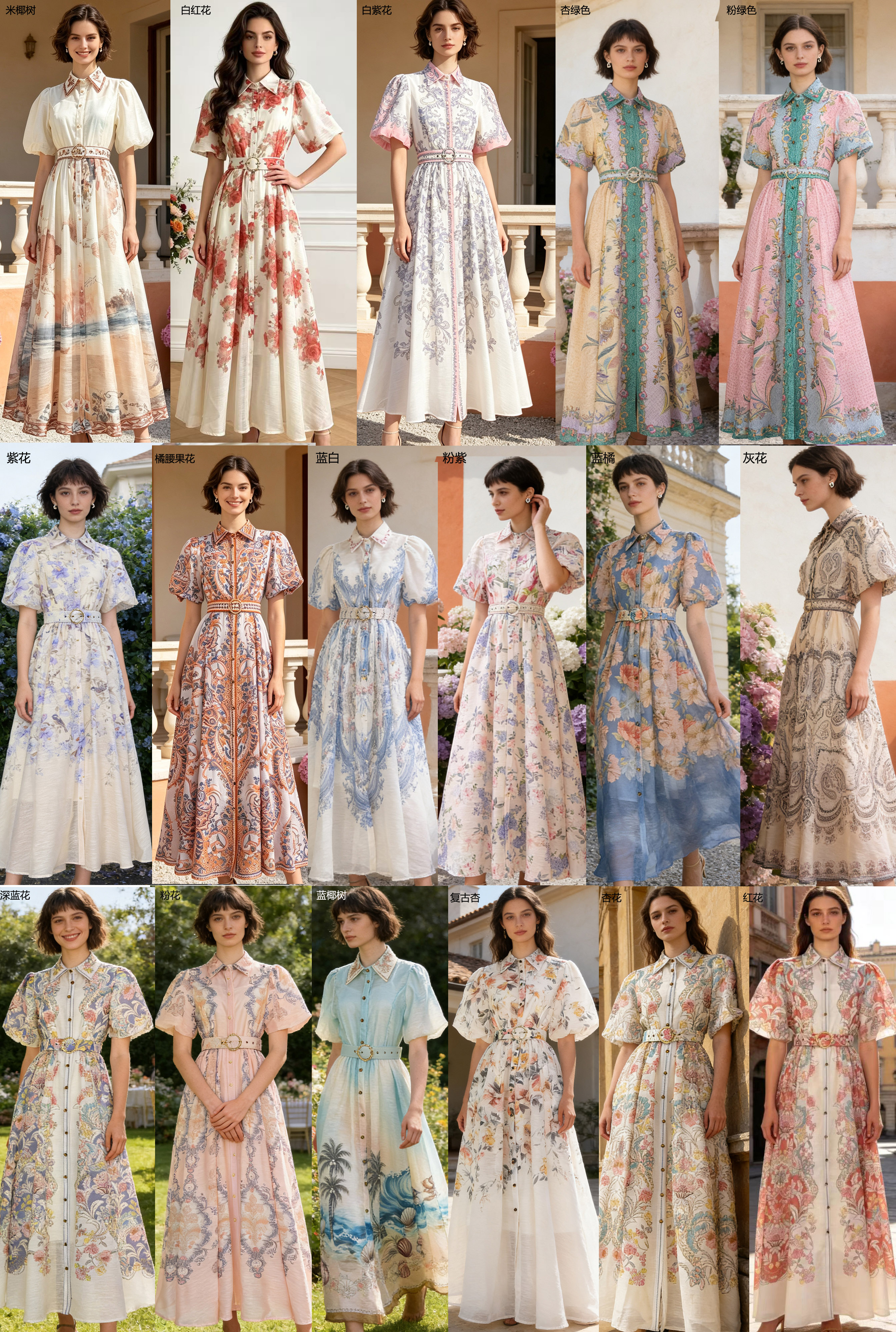 Australian retro printed elegant socialite temperament with a lapel and bubble sleeves, short sleeved summer waist slimming dress, long skirt Australian retro printed elegant socialite temperament with a lapel and bubble sleeves, short sleeved summer waist slimming dress, long skirt