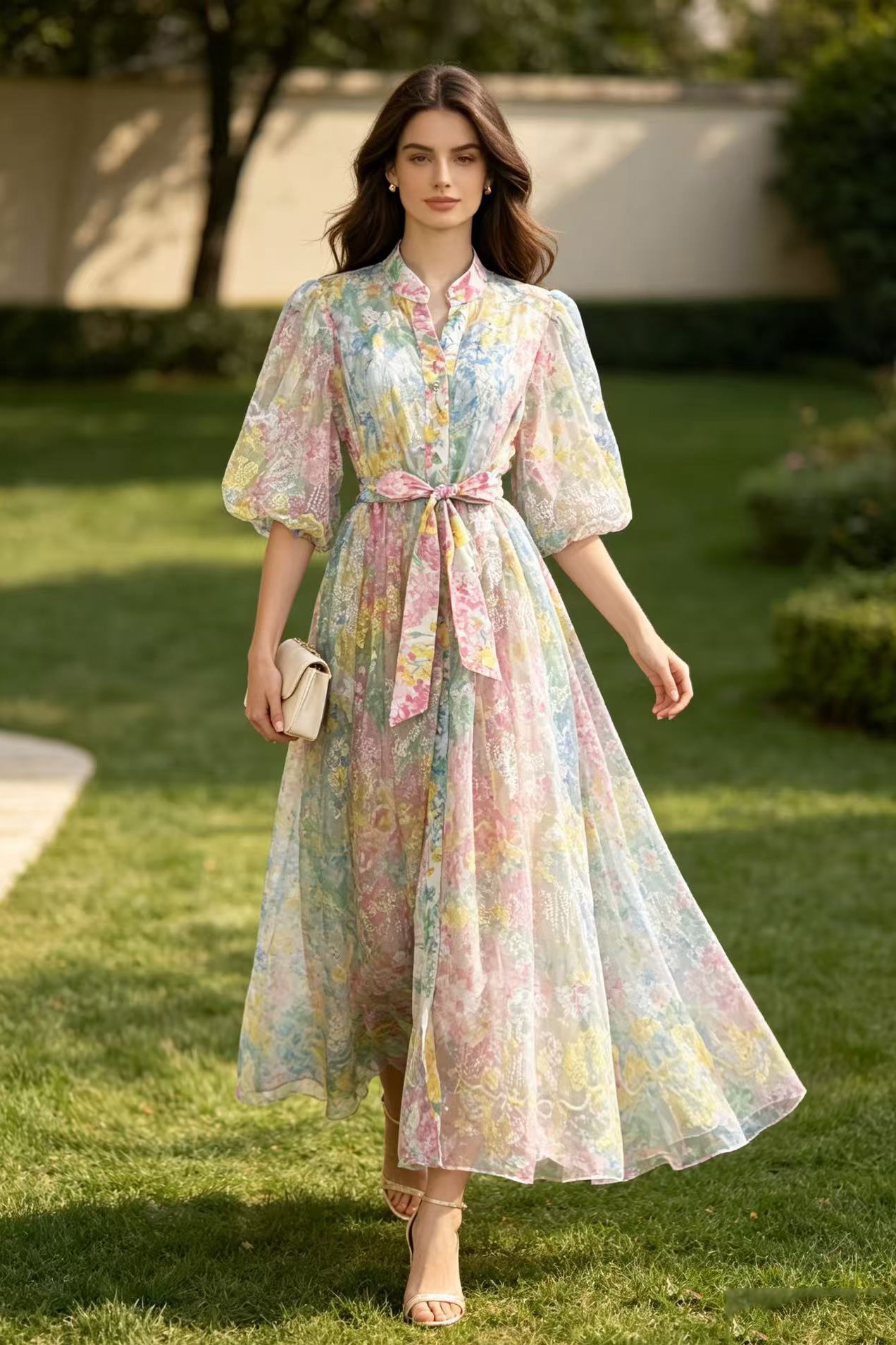 French retro palace style, high-end feel, heavy lace embroidery, waist cinching and slimming lace up dress, large swing long skirt French retro palace style, high-end feel, heavy lace embroidery, waist cinching and slimming lace up dress, large swing long skirt