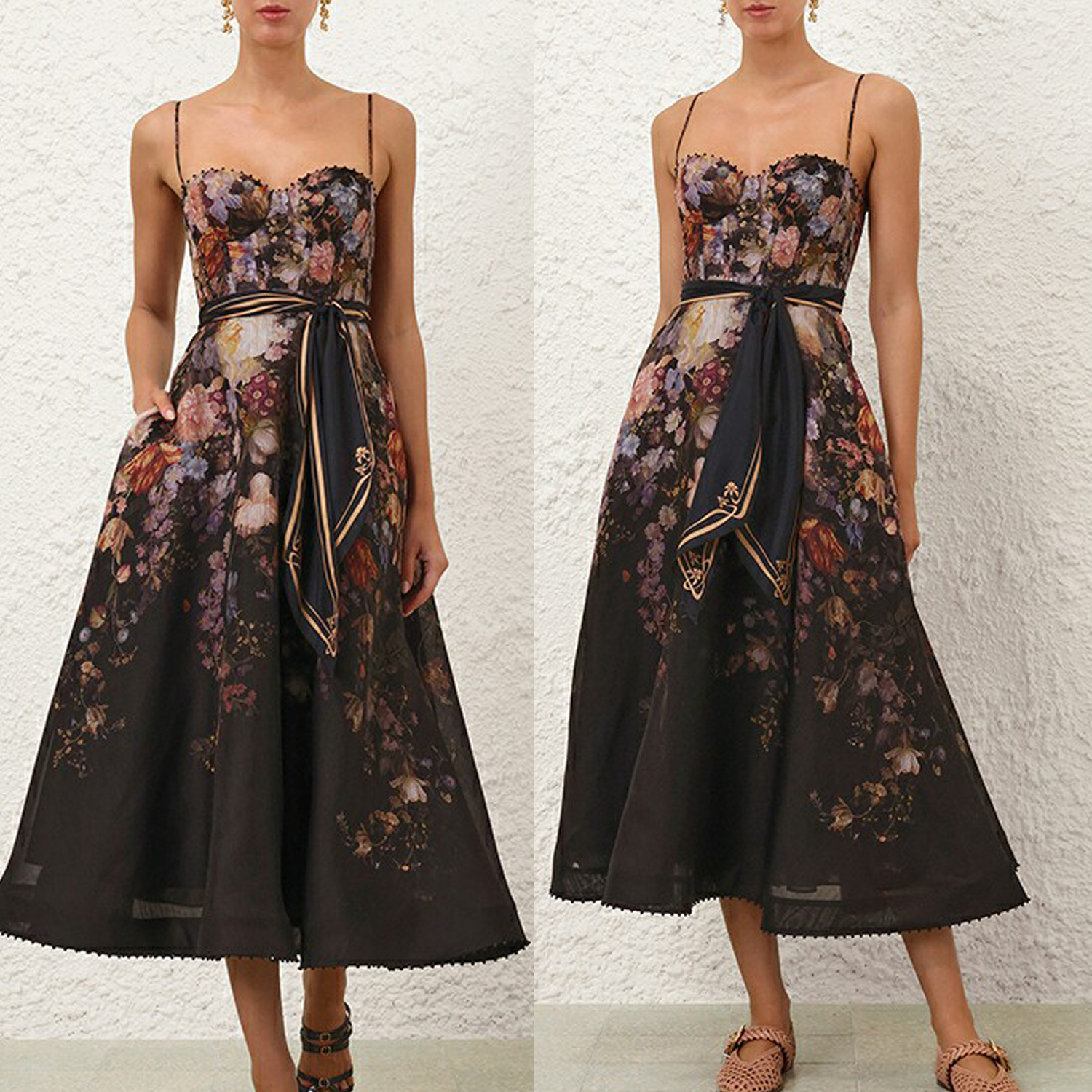 Australian Light Luxury High End Vintage Black Embroidered Beaded Strap High Waist Pendant Puff Dress Strap Skirt Australian Light Luxury High End Vintage Black Embroidered Beaded Strap High Waist Pendant Puff Dress Strap Skirt