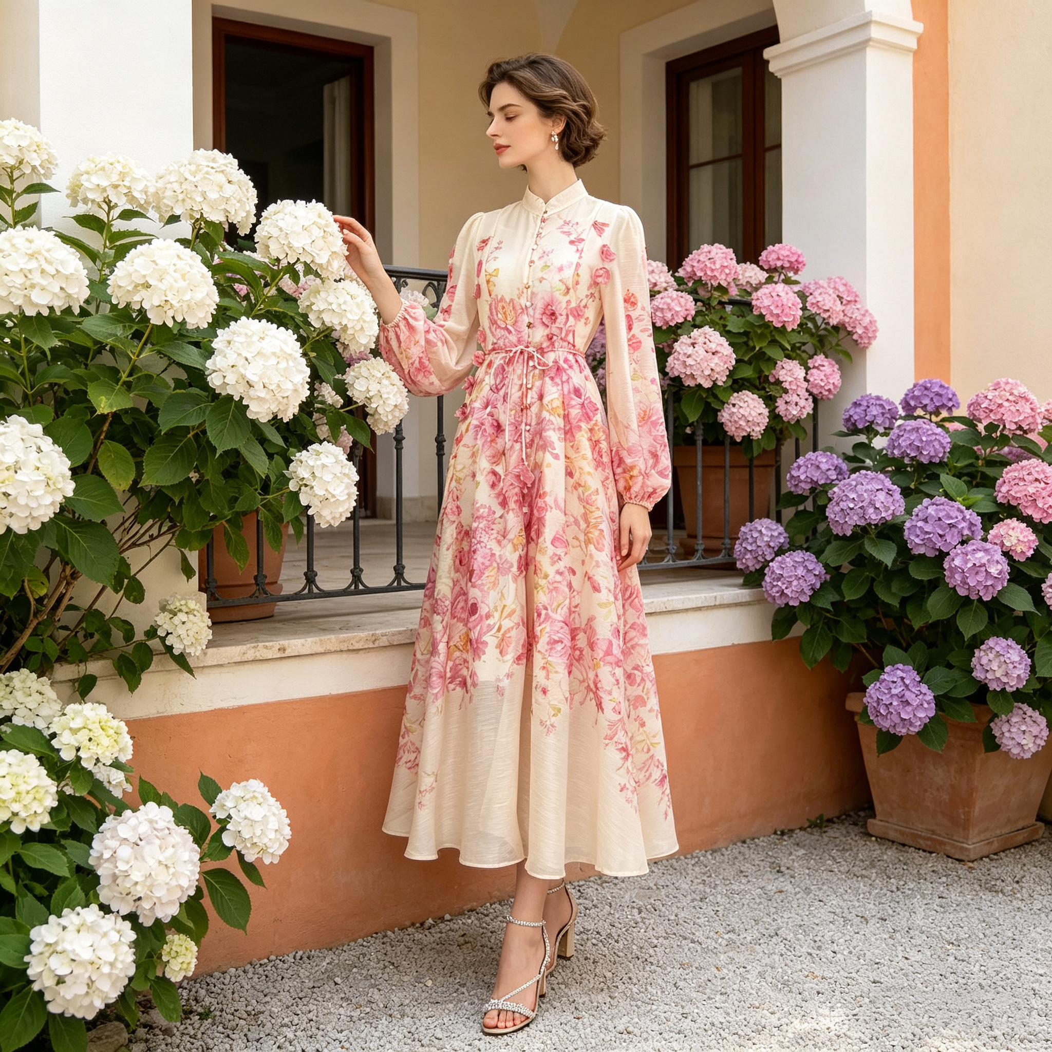 Australian niche 2026 summer elegant stand up collar single breasted heavy industry floral fringe two-piece dress long skirt Australian niche 2026 summer elegant stand up collar single breasted heavy industry floral fringe two-piece dress long skirt