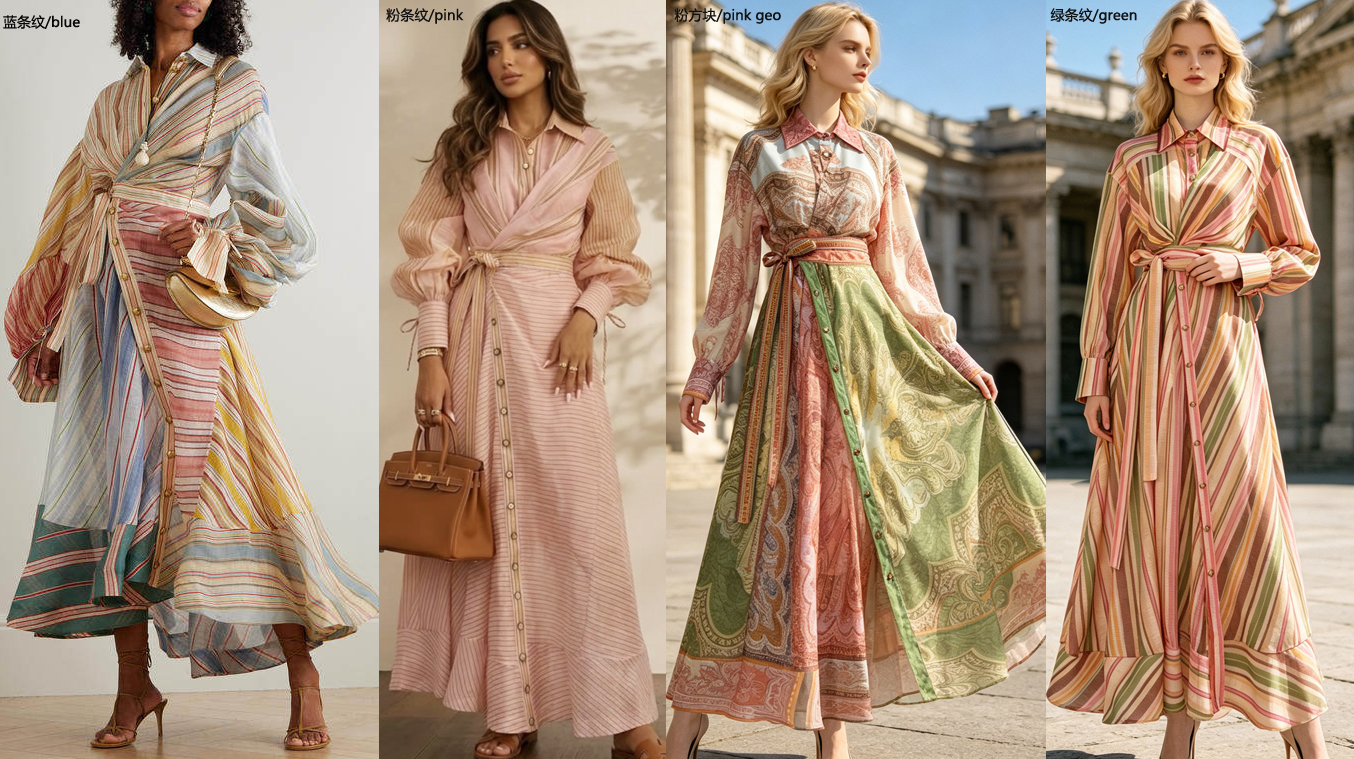 Australian vacation French court style new color block splicing lantern sleeve shirt skirt cinched waist dress long skirt Australian vacation French court style new color block splicing lantern sleeve shirt skirt cinched waist dress long skirt