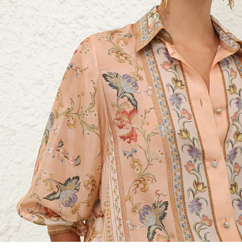 Australian Z Home Silk Texture Printed Casual Long Sleeve Collar Shirt Loose High Waist Pants Set Vacation Style Australian Z Home Silk Texture Printed Casual Long Sleeve Collar Shirt Loose High Waist Pants Set Vacation Style