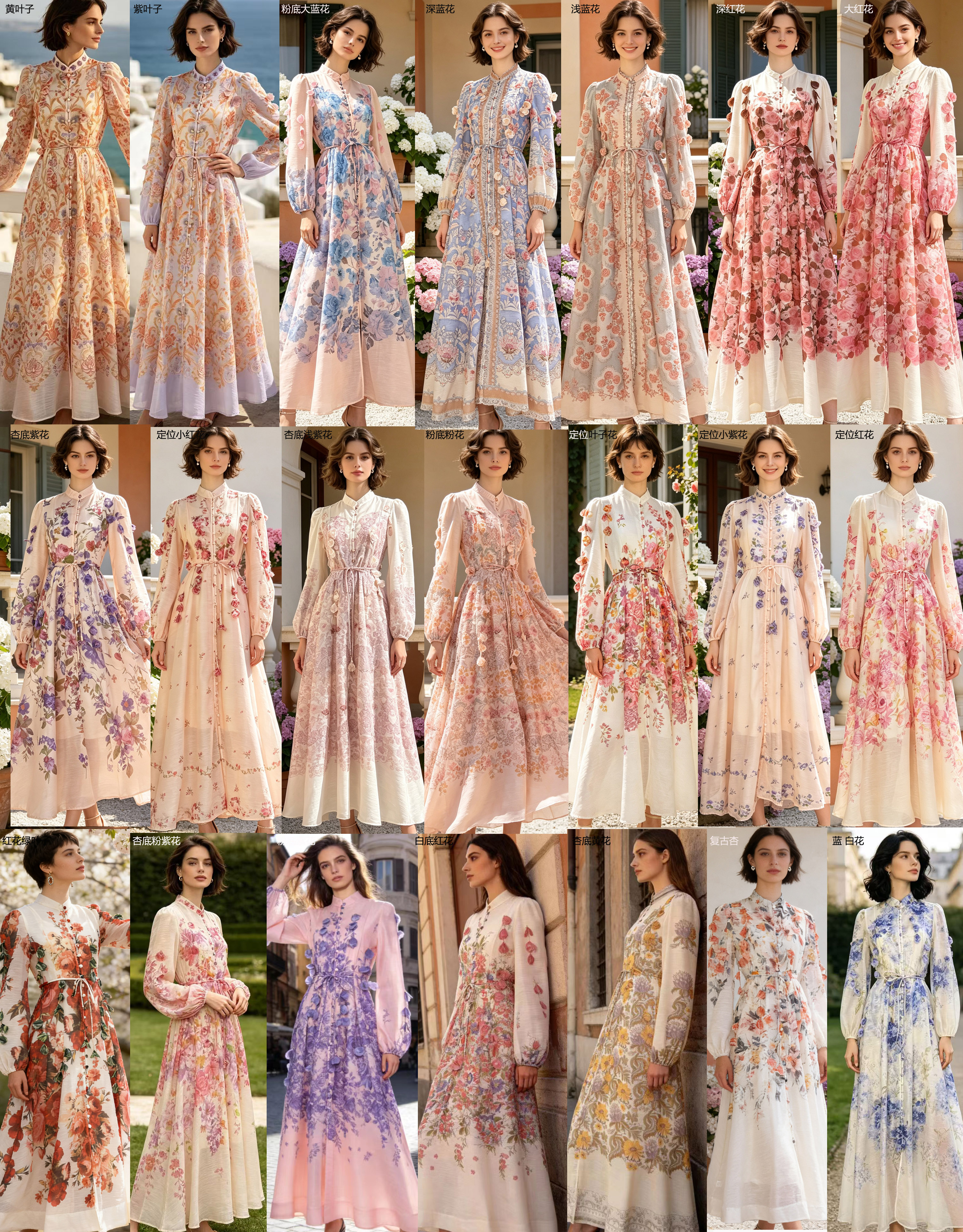 European and American elegant temperament, high-end feeling, heavy industry flower decoration, single breasted button, waist cinching, large swing, long skirt, women's dress European and American elegant temperament, high-end feeling, heavy industry flower decoration, single breasted button, waist cinching, large swing, long skirt, women's dress