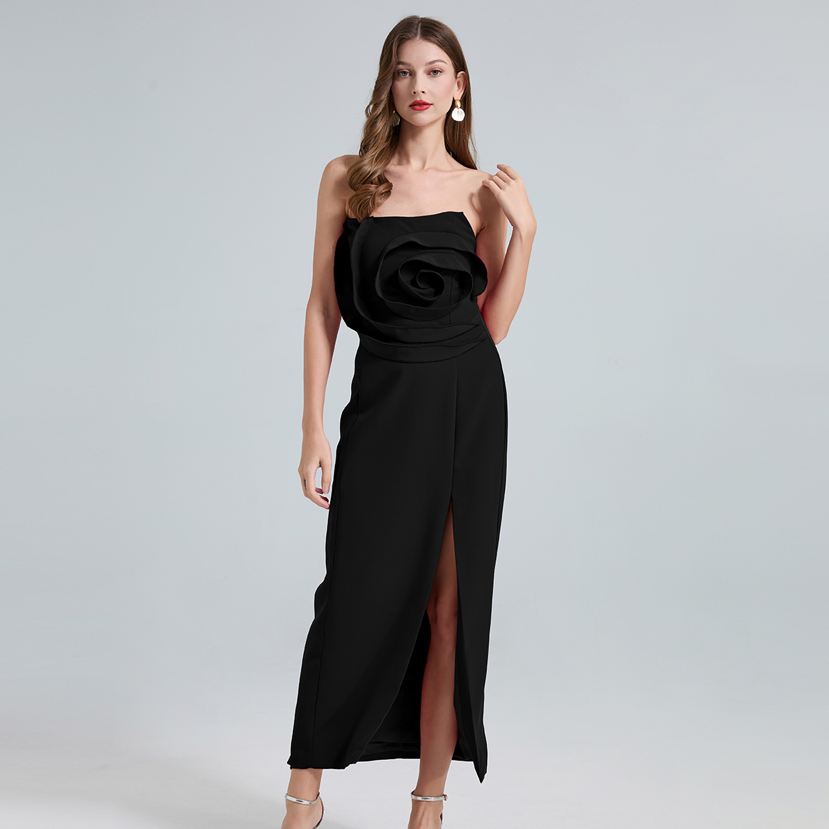 Real shot French romantic rose shaped strapless slim evening dress dress, high waisted banquet dress Real shot French romantic rose shaped strapless slim evening dress dress, high waisted banquet dress