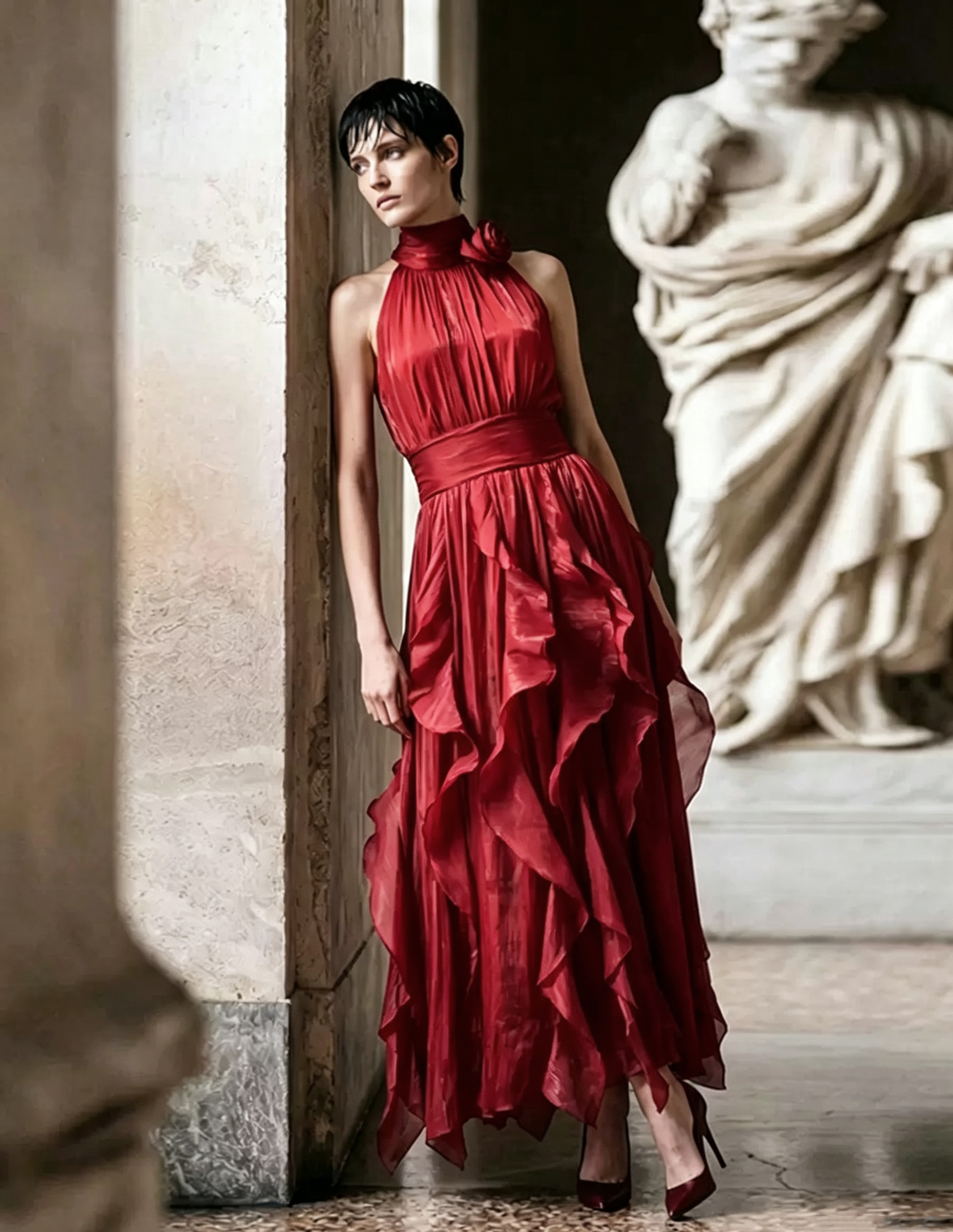 European and American summer new waist cinching layered ruffle edge socialite temperament retro off shoulder long dress formal dress European and American summer new waist cinching layered ruffle edge socialite temperament retro off shoulder long dress formal dress