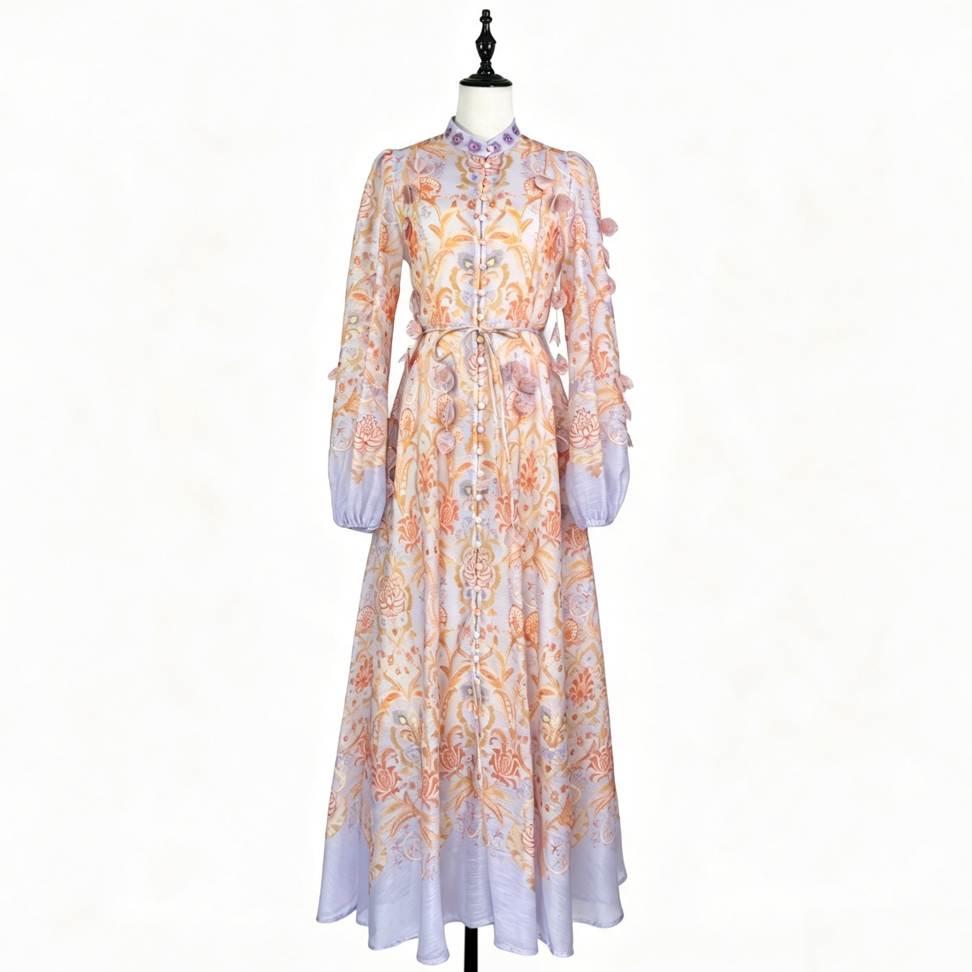 Australian niche 2026 summer elegant stand up collar single breasted heavy industry floral fringe two-piece dress long skirt Australian niche 2026 summer elegant stand up collar single breasted heavy industry floral fringe two-piece dress long skirt