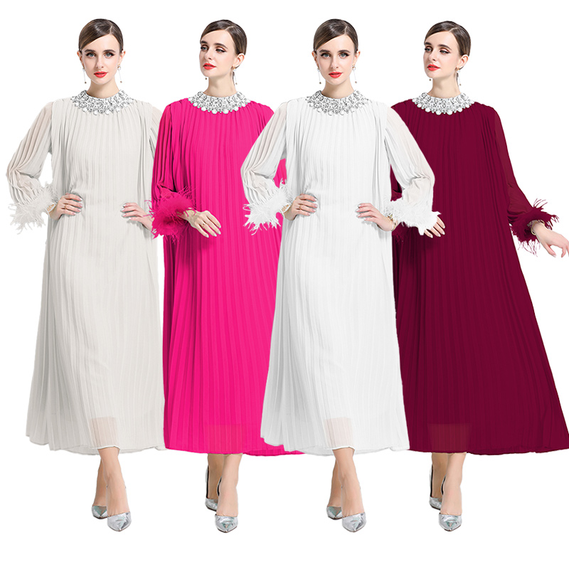 Fashionable Heavy Industry Single Ostrich Feather Inlaid Diamond Collar Crimson Temperament Dress Fashionable Heavy Industry Single Ostrich Feather Inlaid Diamond Collar Crimson Temperament Dress