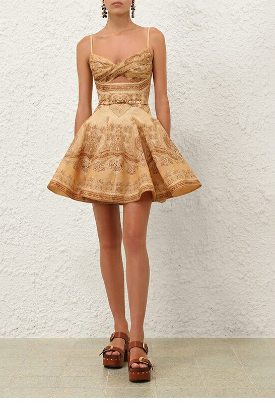 French style stunning pink printed sweet camisole dress for women in summer, hollowed out waist cinching and slimming, pleated and fluffy short skirt French style stunning pink printed sweet camisole dress for women in summer, hollowed out waist cinching and slimming, pleated and fluffy short skirt