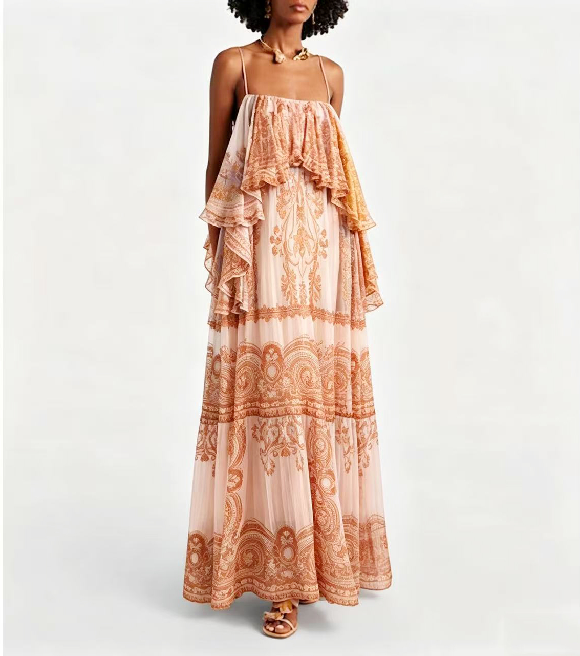 Z Home Oufa Light Luxury 2026 Holiday New Bohemian Style Printed Strap Skirt Fairy Dress Z Home Oufa Light Luxury 2026 Holiday New Bohemian Style Printed Strap Skirt Fairy Dress
