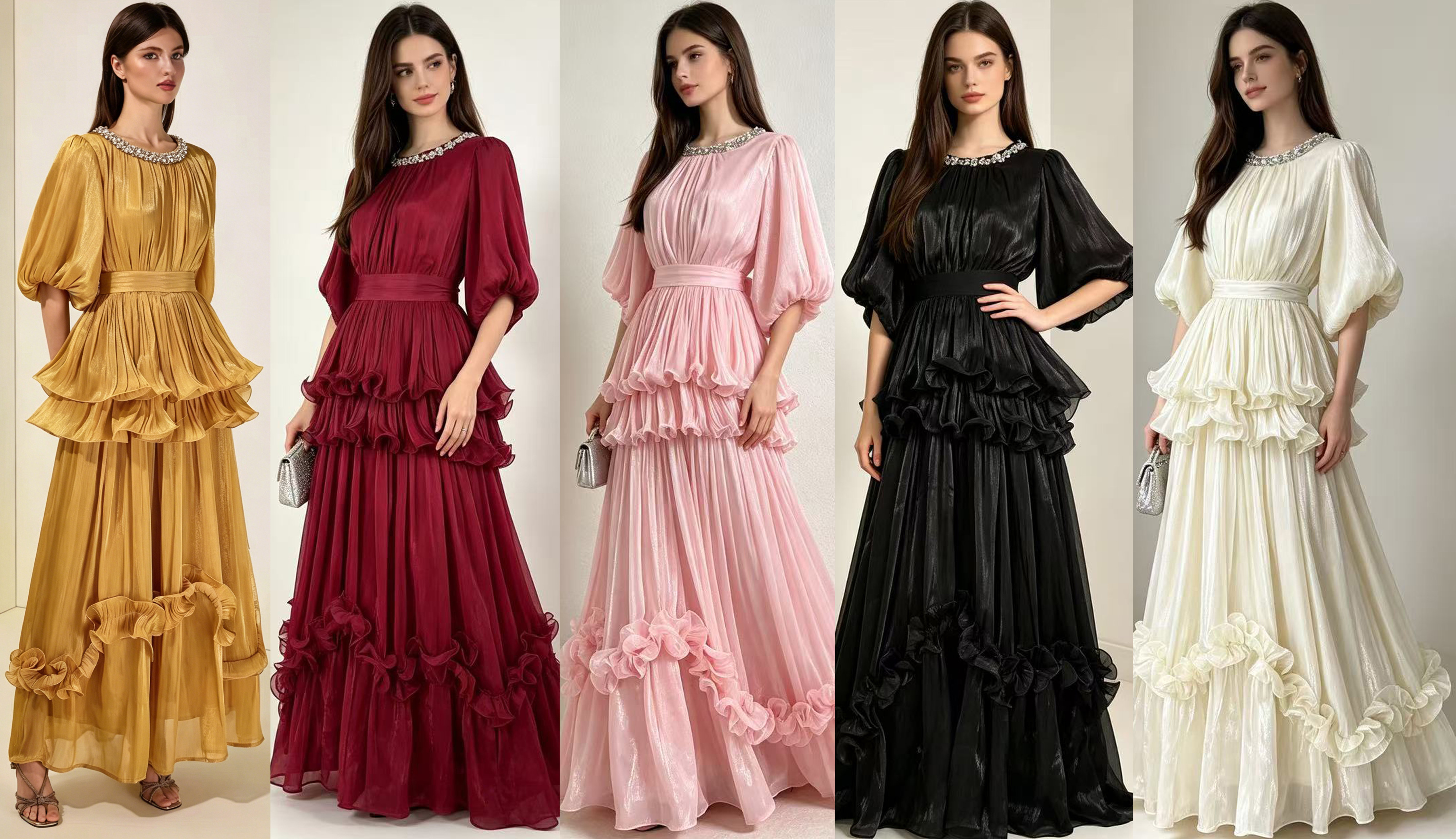 French court style bubble sleeve dress, women's waist cinched, ruffled cake skirt, elegant retro long skirt, formal dress French court style bubble sleeve dress, women's waist cinched, ruffled cake skirt, elegant retro long skirt, formal dress