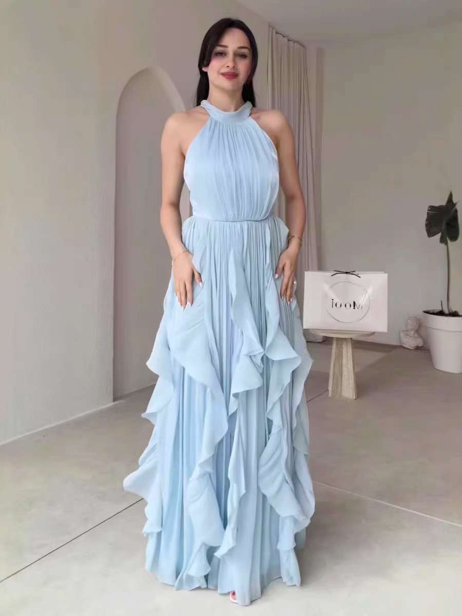 European and American summer new sexy off shoulder sleeveless slim fit dress with ruffled edges, big swing dress, formal dress, long skirt for women European and American summer new sexy off shoulder sleeveless slim fit dress with ruffled edges, big swing dress, formal dress, long skirt for women
