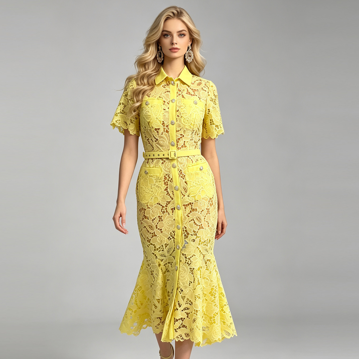 Summer New Product: High end Water soluble Three dimensional Scissors Shirt, Collar, High waisted Dress, Hip Wrapping, Slimming Fishtail Skirt Summer New Product: High end Water soluble Three dimensional Scissors Shirt, Collar, High waisted Dress, Hip Wrapping, Slimming Fishtail Skirt