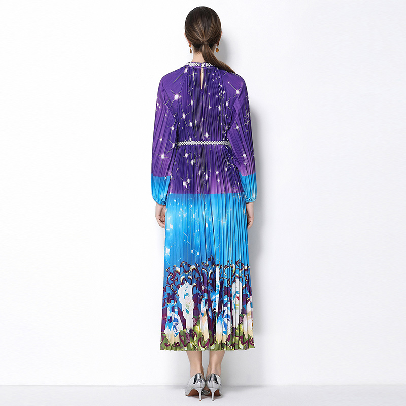 Original 2026 high-end nail bead positioning printed pleated pearl buckle pleated long skirt Original 2026 high-end nail bead positioning printed pleated pearl buckle pleated long skirt