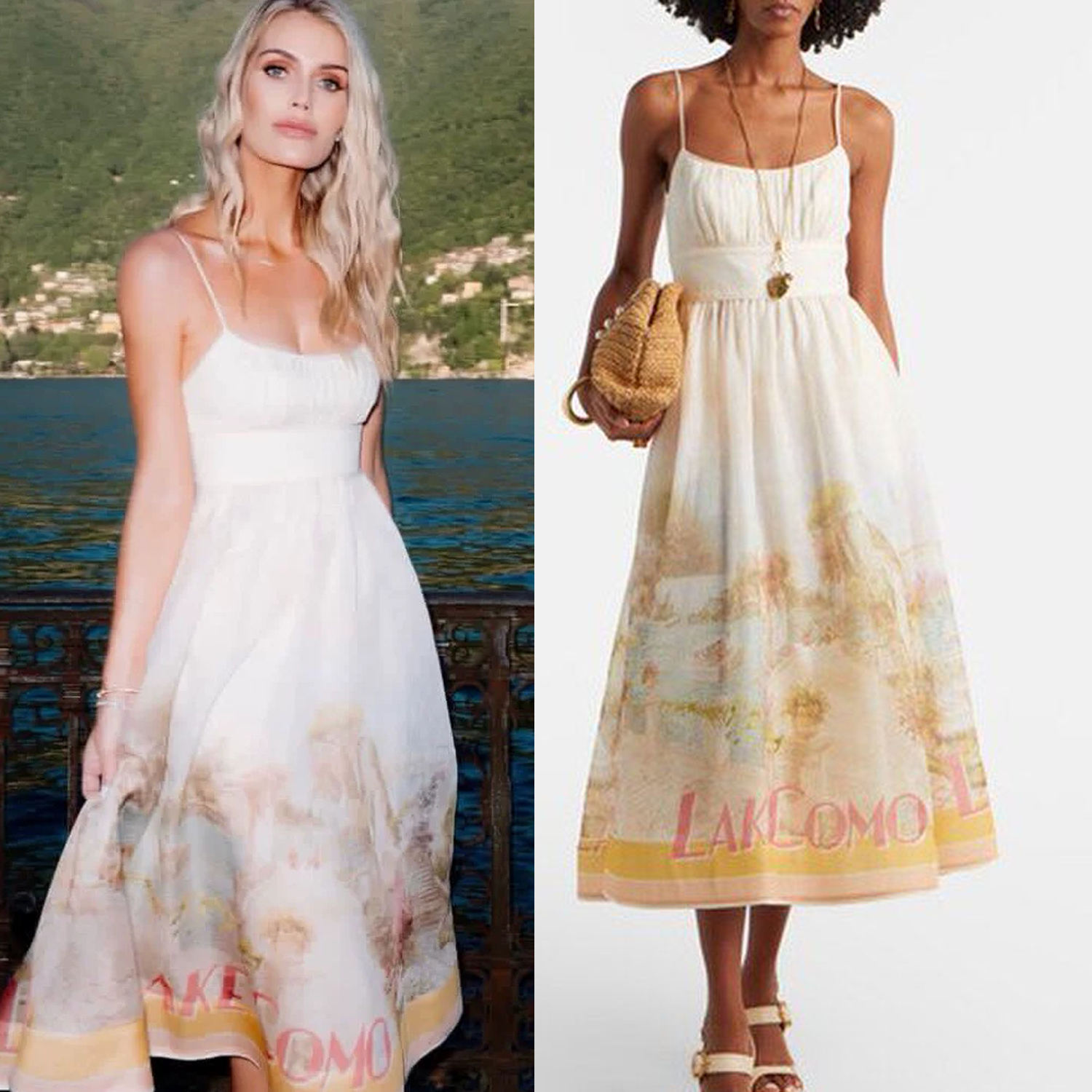 Australian new French romantic style printed camisole dress women's linen medium long vacation style beige skirt Australian new French romantic style printed camisole dress women's linen medium long vacation style beige skirt