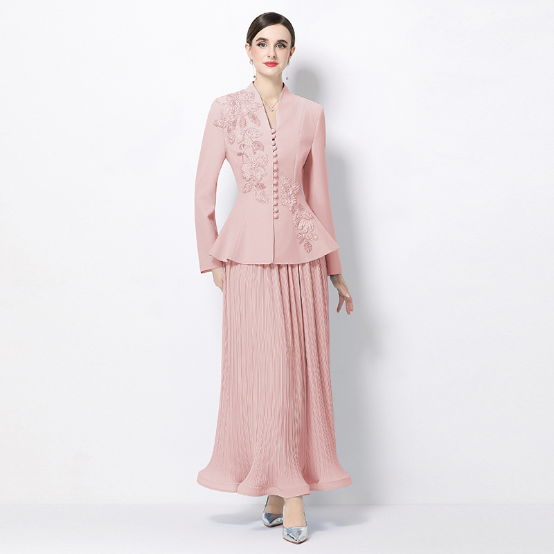 2026 new style three-dimensional flower nail bead waist cinching suit set, women's pleated skirt two-piece set 2026 new style three-dimensional flower nail bead waist cinching suit set, women's pleated skirt two-piece set
