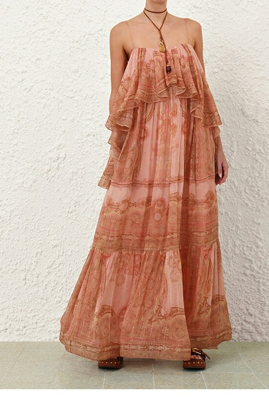 New SUNDANCE lotus leaf side length camisole dress for summer 2026 in Australia, Bohemian vacation long dress New SUNDANCE lotus leaf side length camisole dress for summer 2026 in Australia, Bohemian vacation long dress