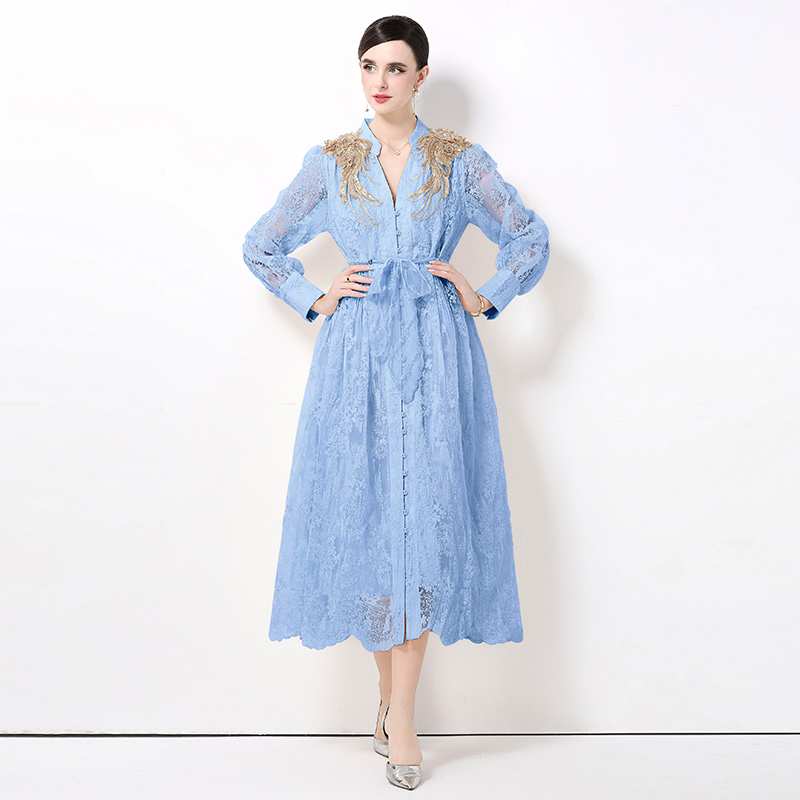 Palace Embroidery Water soluble Lace Retro Long Dress Heavy Industry Versatile Dress Palace Embroidery Water soluble Lace Retro Long Dress Heavy Industry Versatile Dress