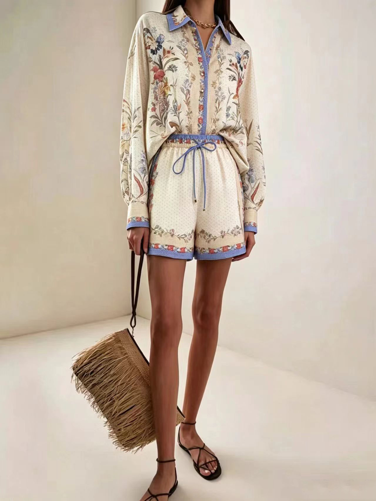 Australian Spring/Summer New Vacation Style Indra Printed Shirt Top+Casual Shorts Fashion Two Piece Set Australian Spring/Summer New Vacation Style Indra Printed Shirt Top+Casual Shorts Fashion Two Piece Set