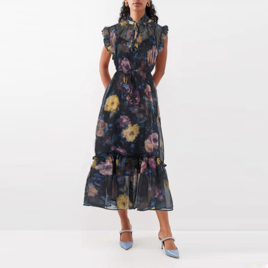 Australia 2026 autumn ready to wear new VALIANT blue floral pattern flowing style dress mid length skirt Australia 2026 autumn ready to wear new VALIANT blue floral pattern flowing style dress mid length skirt