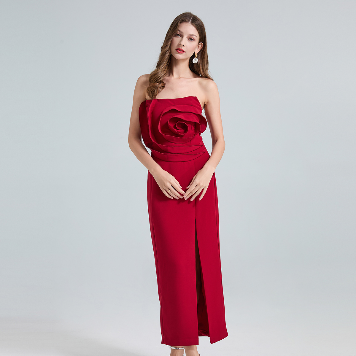 Real shot French romantic rose shaped strapless slim evening dress dress, high waisted banquet dress Real shot French romantic rose shaped strapless slim evening dress dress, high waisted banquet dress