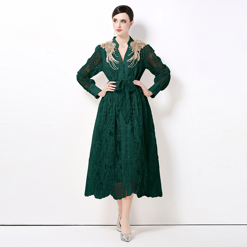 Palace Embroidery Water soluble Lace Retro Long Dress Heavy Industry Versatile Dress Palace Embroidery Water soluble Lace Retro Long Dress Heavy Industry Versatile Dress