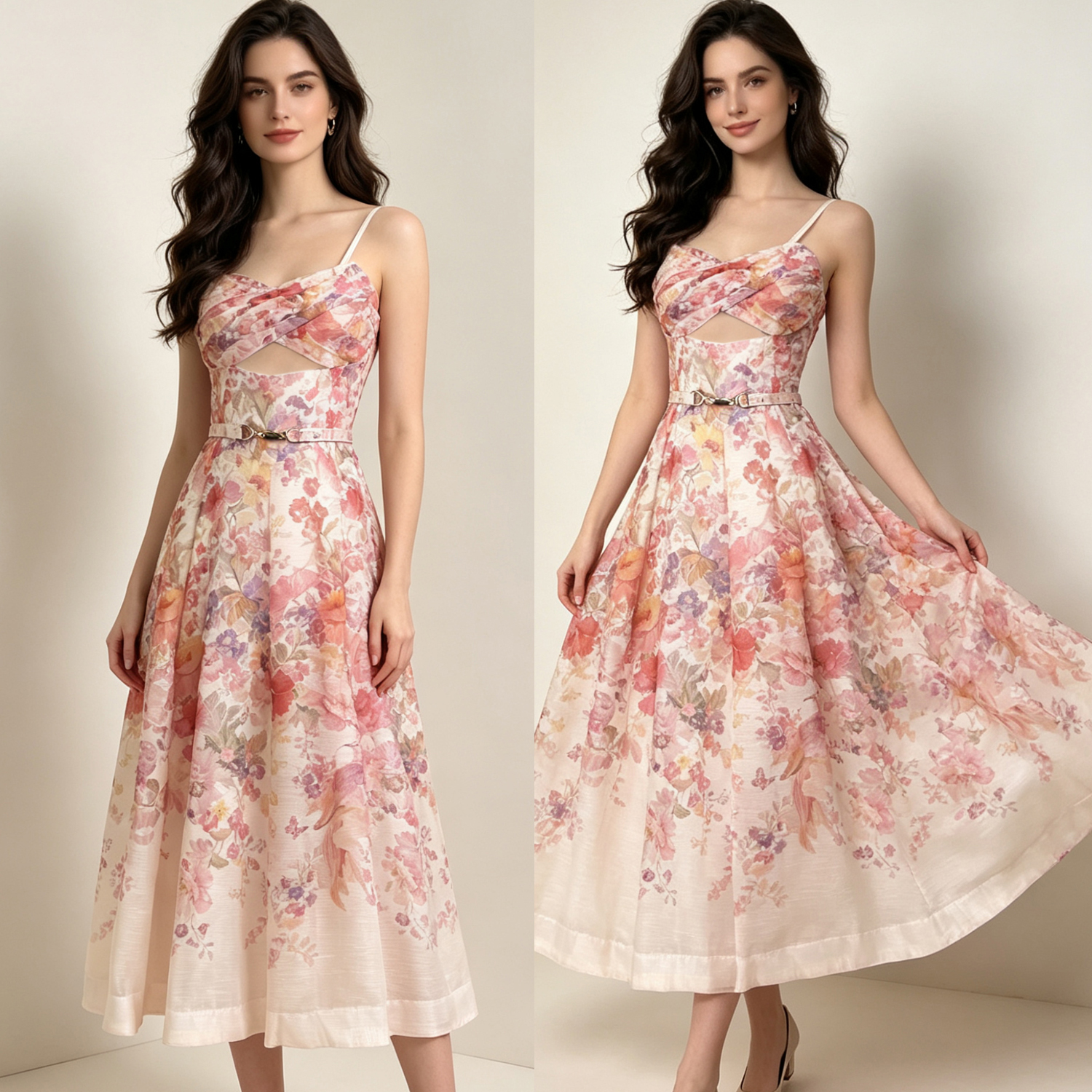 Z Home Australia 2026 Vacation Style New Retro Printed LUNA Twisted Design Medium length Strap Dress