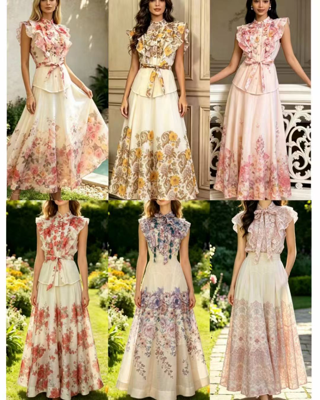 Elegant temperament two-piece dress set from Z Australia, heavy industry flower sleeveless ruffled shirt+high waisted skirt Elegant temperament two-piece dress set from Z Australia, heavy industry flower sleeveless ruffled shirt+high waisted skirt
