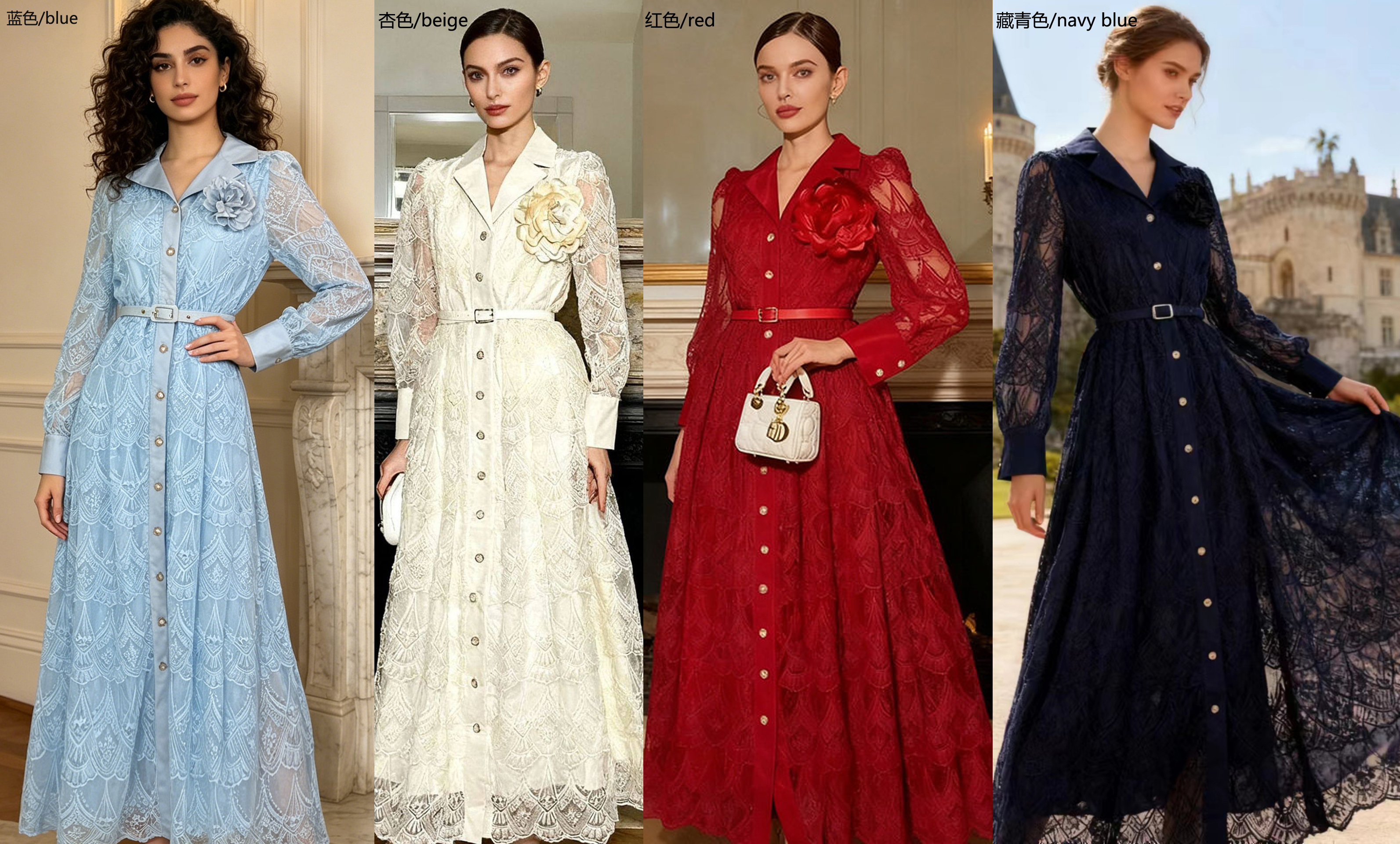 French socialite style heavy industry hollow embroidery dress for women 2026 new style single breasted buckle with waist belt, slimming long skirt French socialite style heavy industry hollow embroidery dress for women 2026 new style single breasted buckle with waist belt, slimming long skirt