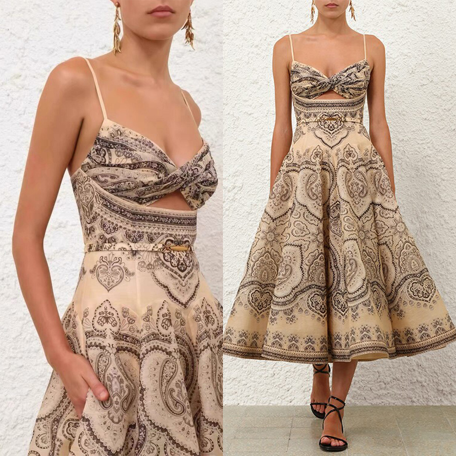 Z Home Australia 2026 Vacation Style New Retro Printed LUNA Twisted Design Medium length Strap Dress Z Home Australia 2026 Vacation Style New Retro Printed LUNA Twisted Design Medium length Strap Dress
