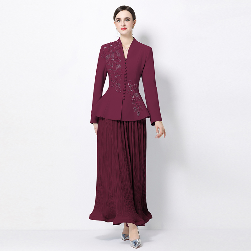 2026 new style three-dimensional flower nail bead waist cinching suit set, women's pleated skirt two-piece set 2026 new style three-dimensional flower nail bead waist cinching suit set, women's pleated skirt two-piece set