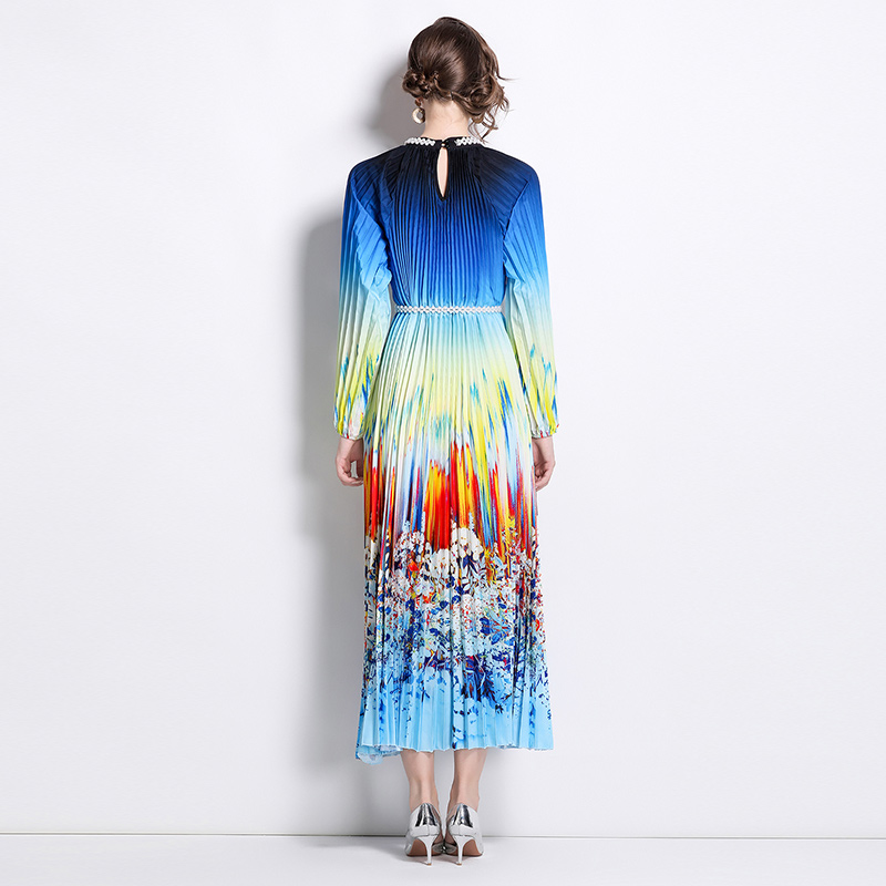 Original 2026 high-end nail bead positioning printed pleated pearl buckle pleated long skirt Original 2026 high-end nail bead positioning printed pleated pearl buckle pleated long skirt