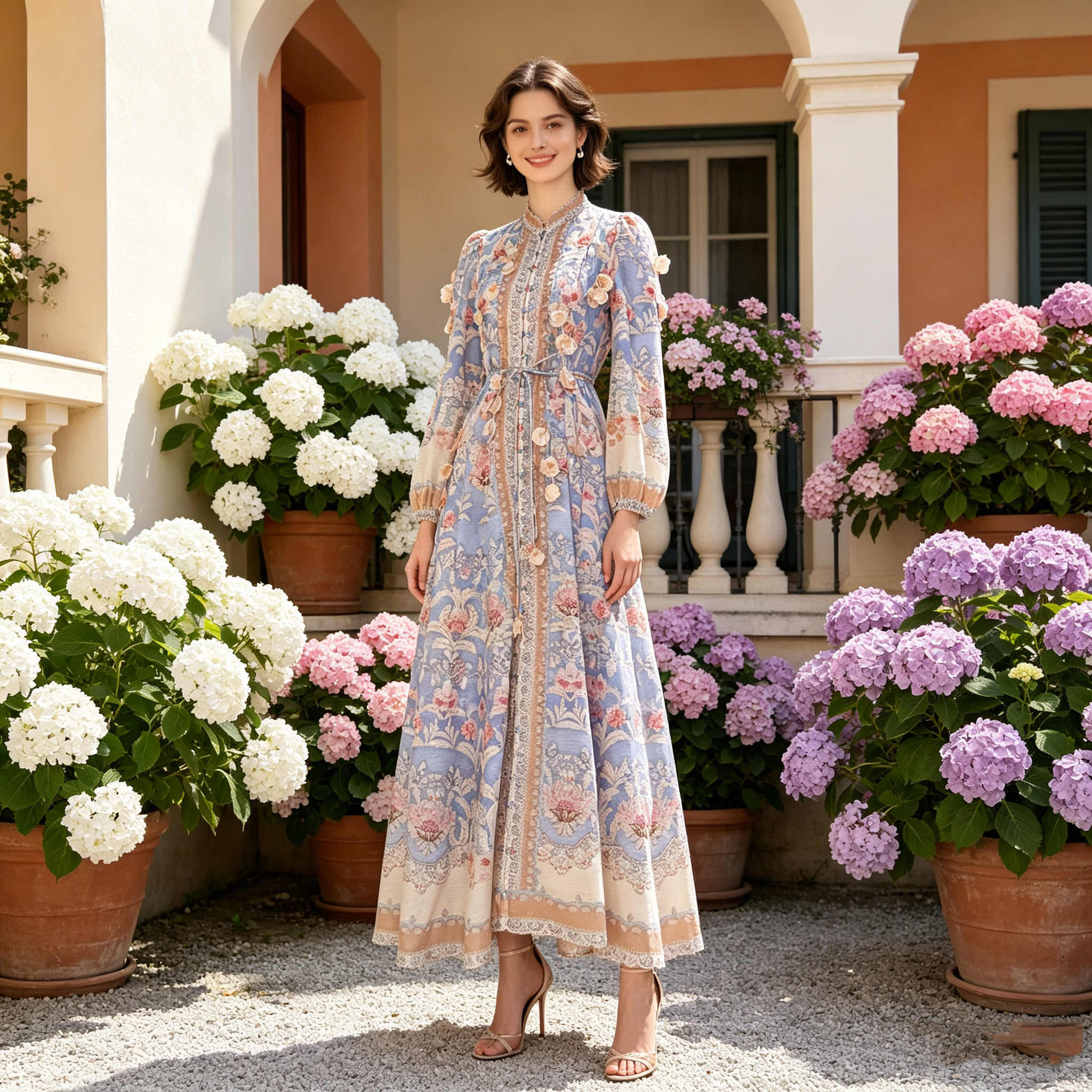 Australian niche 2026 summer elegant stand up collar single breasted heavy industry floral fringe two-piece dress long skirt Australian niche 2026 summer elegant stand up collar single breasted heavy industry floral fringe two-piece dress long skirt