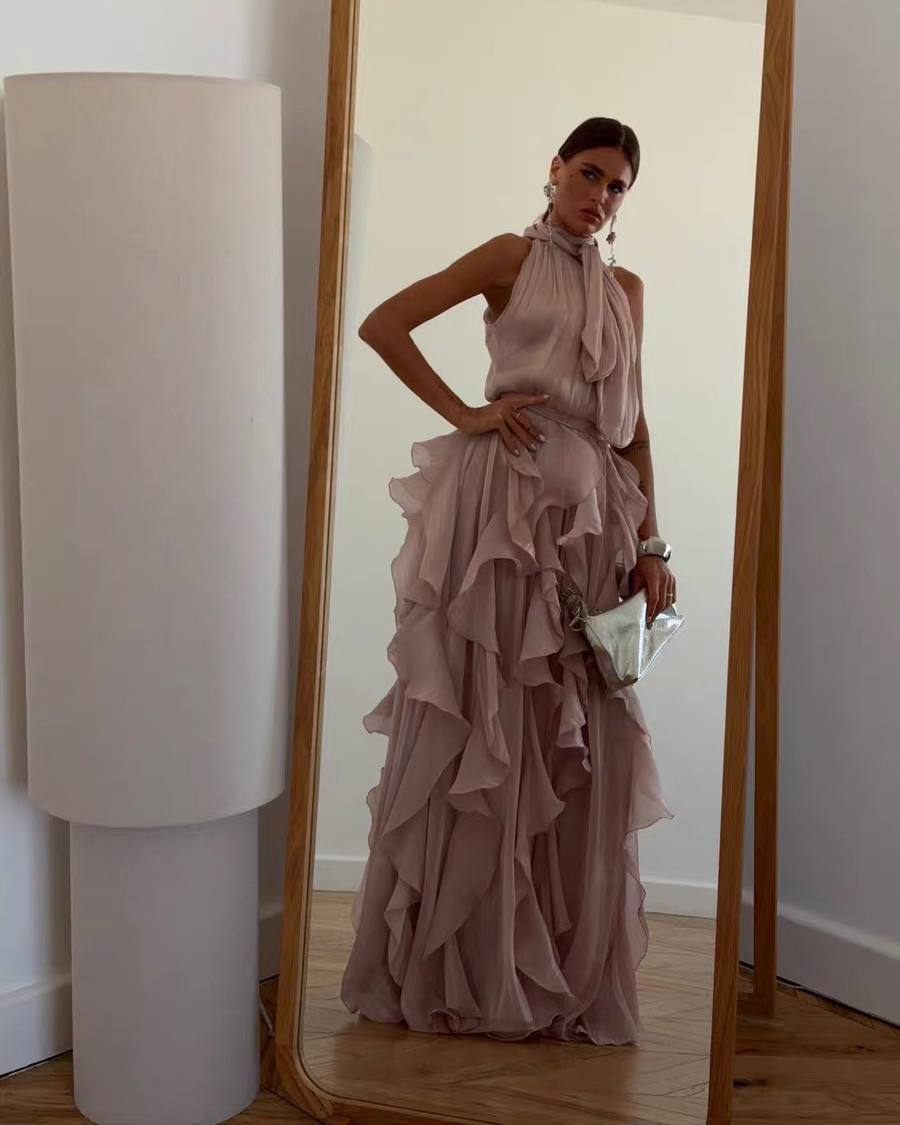 European and American summer new sexy off shoulder sleeveless slim fit dress with ruffled edges, big swing dress, formal dress, long skirt for women European and American summer new sexy off shoulder sleeveless slim fit dress with ruffled edges, big swing dress, formal dress, long skirt for women