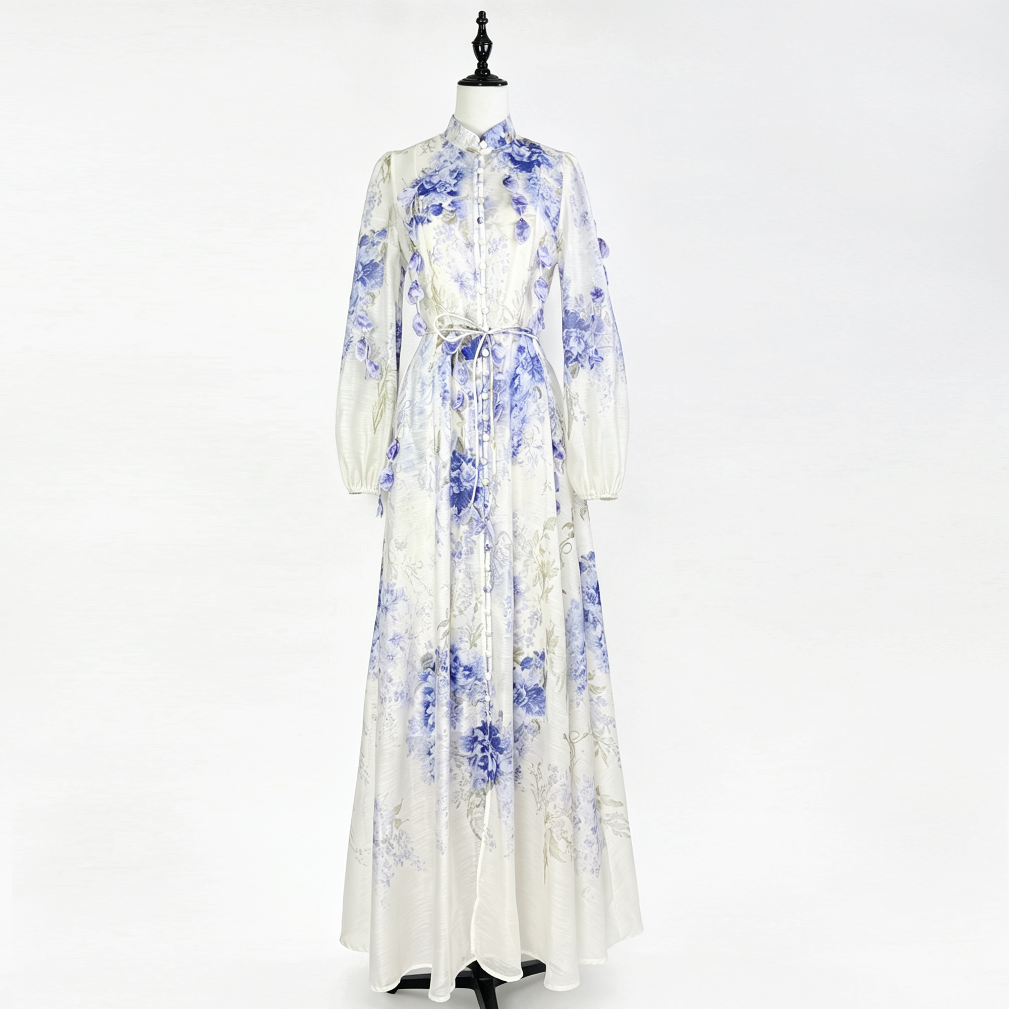 Australian niche 2026 summer elegant stand up collar single breasted heavy industry floral fringe two-piece dress long skirt Australian niche 2026 summer elegant stand up collar single breasted heavy industry floral fringe two-piece dress long skirt