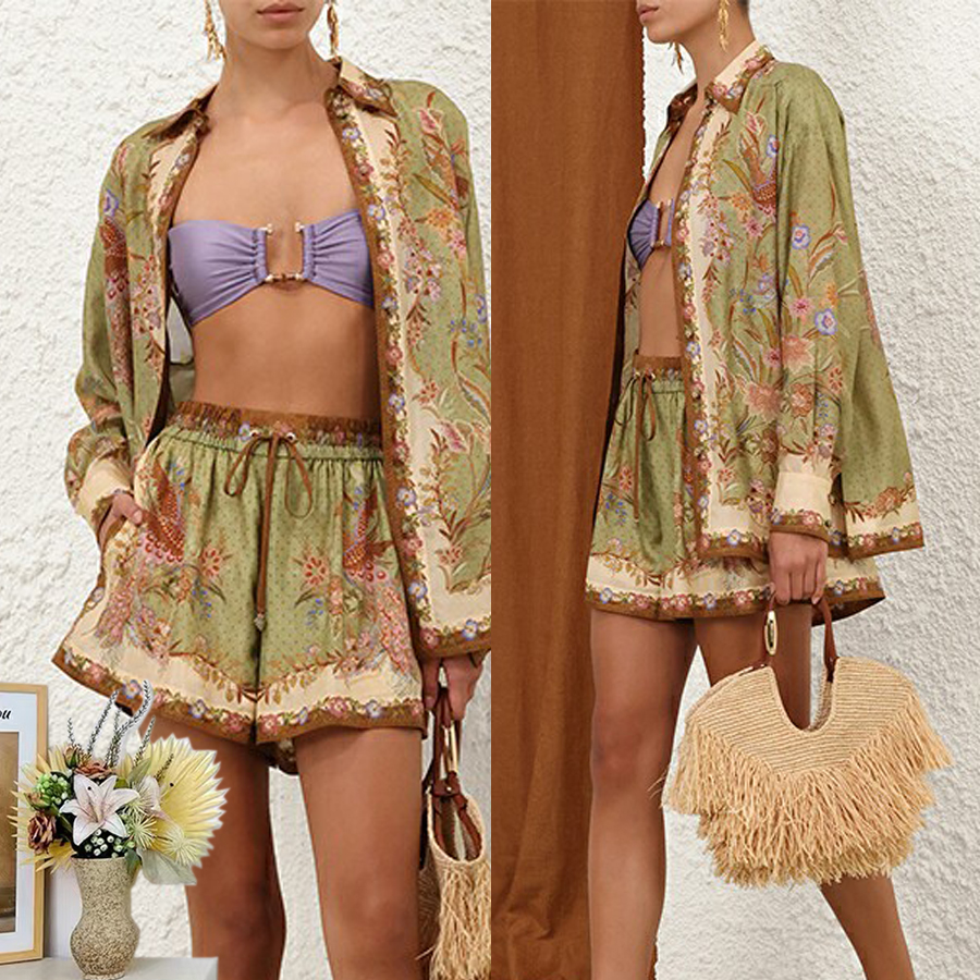 Australian Spring/Summer New Vacation Style Indra Printed Shirt Top+Casual Shorts Fashion Two Piece Set Australian Spring/Summer New Vacation Style Indra Printed Shirt Top+Casual Shorts Fashion Two Piece Set