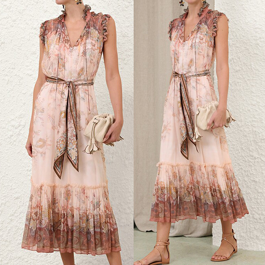 Australia 2026 autumn ready to wear new VALIANT blue floral pattern flowing style dress mid length skirt Australia 2026 autumn ready to wear new VALIANT blue floral pattern flowing style dress mid length skirt