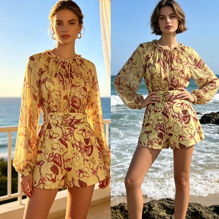 Australian light luxury 2026 autumn ready to wear new VALIANT peach pink printed pleated shirt+detail shorts Australian light luxury 2026 autumn ready to wear new VALIANT peach pink printed pleated shirt+detail shorts