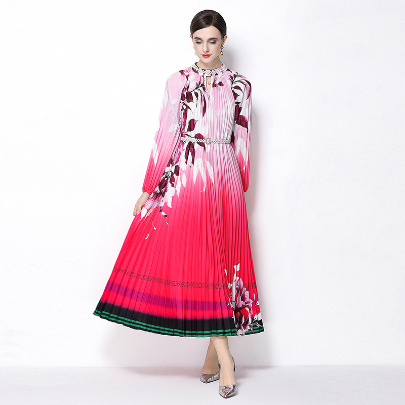 Original 2026 high-end nail bead positioning printed pleated pearl buckle pleated long skirt Original 2026 high-end nail bead positioning printed pleated pearl buckle pleated long skirt