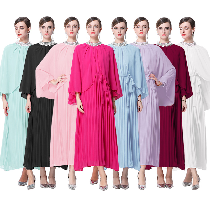 Xianqi Piaopiao temperament cloak dress heavy industry handmade nail bead dress long skirt