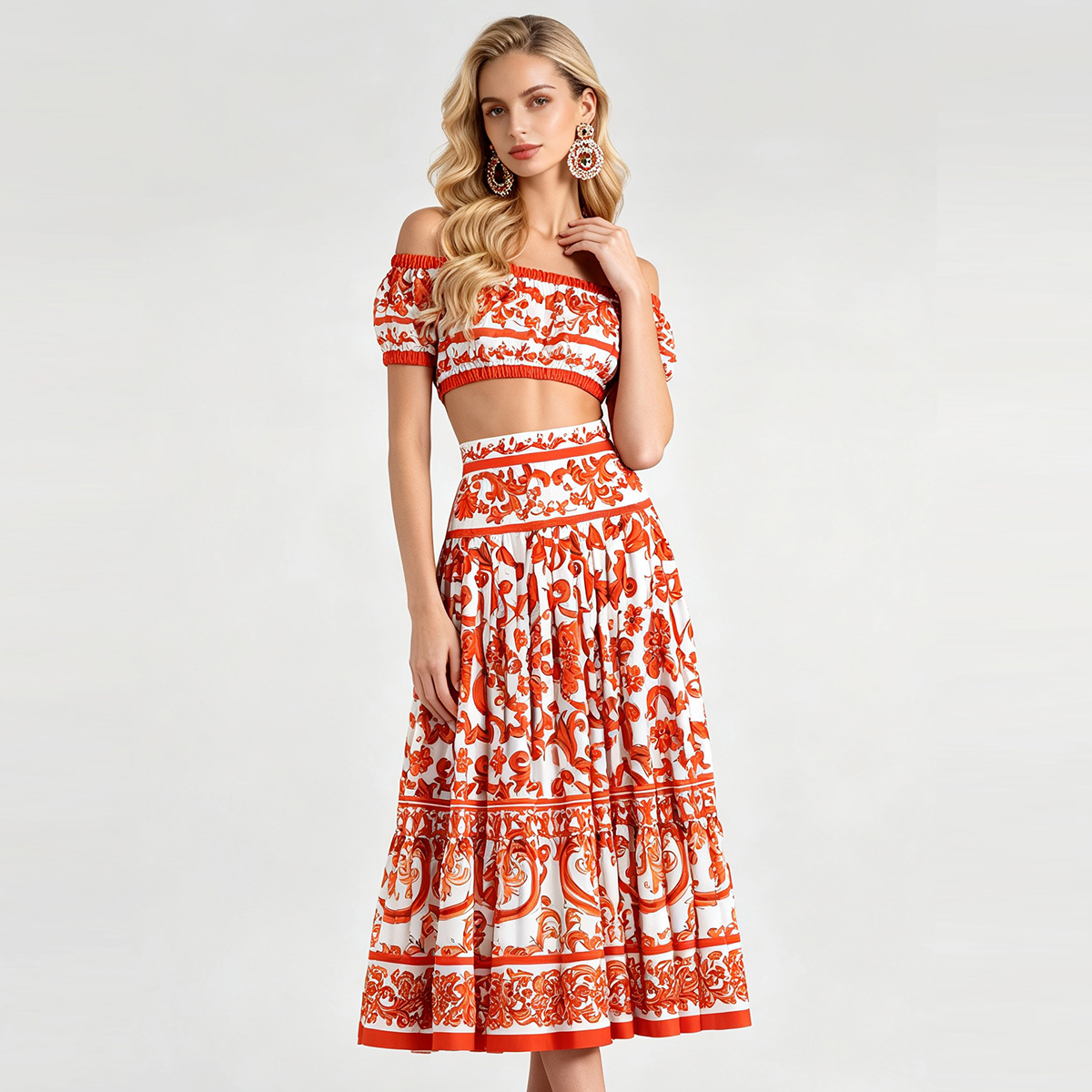 One neck off shoulder short strapless top+high waisted skirt two-piece fashionable set One neck off shoulder short strapless top+high waisted skirt two-piece fashionable set