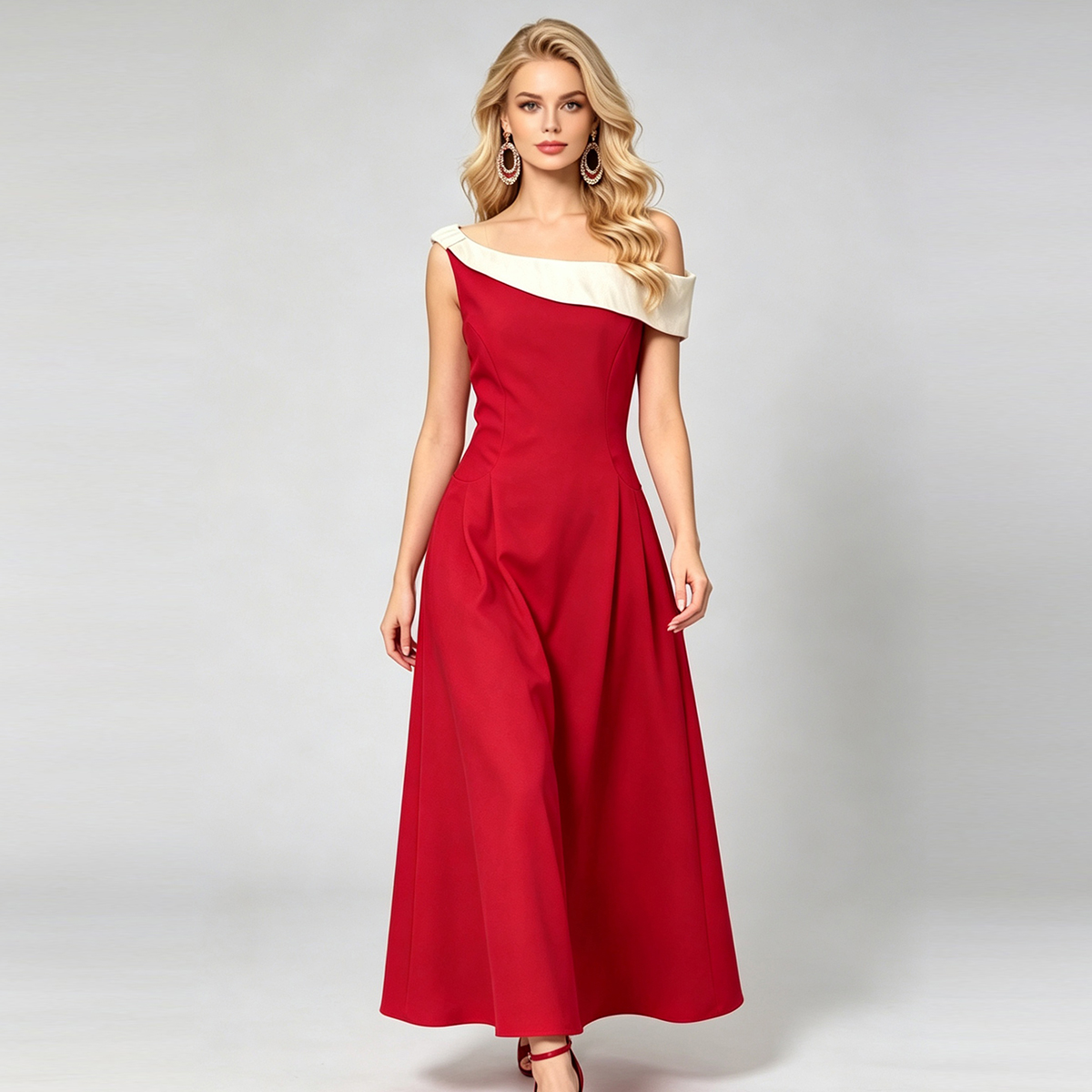 French style Hepburn style sexy off shoulder contrasting color slim fit hanging dress French style Hepburn style sexy off shoulder contrasting color slim fit hanging dress