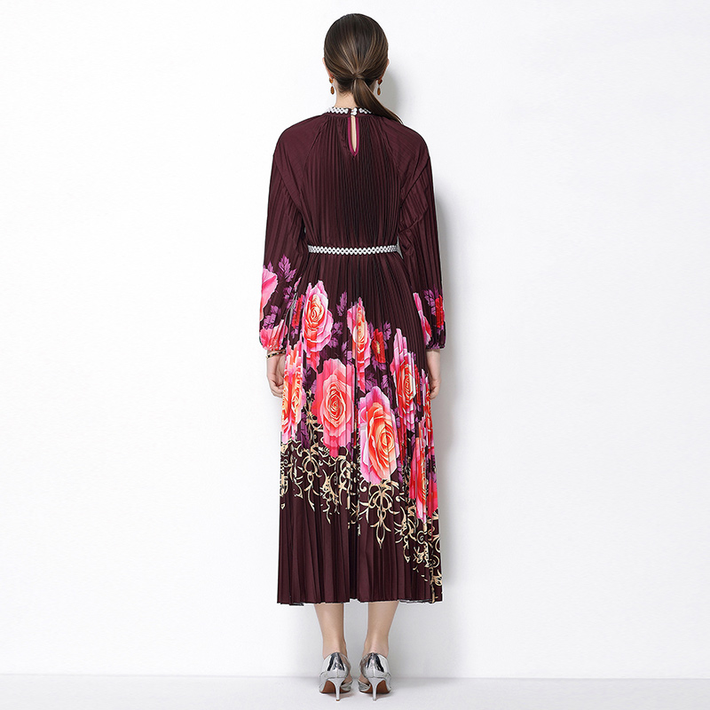 Original 2026 high-end nail bead positioning printed pleated pearl buckle pleated long skirt Original 2026 high-end nail bead positioning printed pleated pearl buckle pleated long skirt
