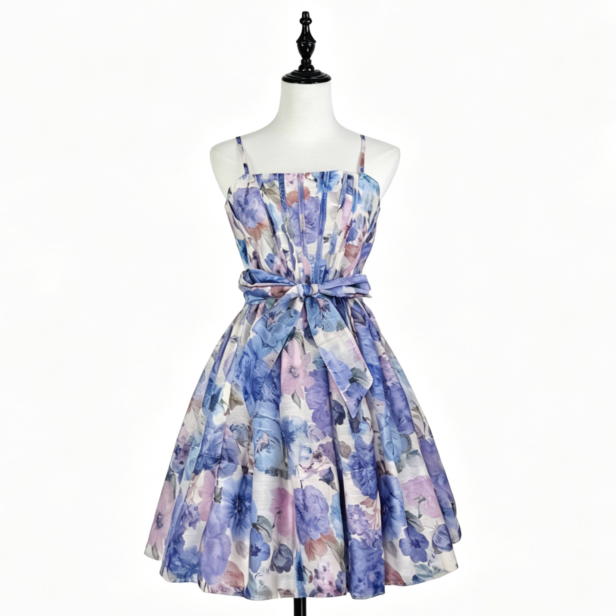 Australian summer vintage printed high waisted lace up holiday style fluffy short dress printed sleeveless camisole skirt Australian summer vintage printed high waisted lace up holiday style fluffy short dress printed sleeveless camisole skirt